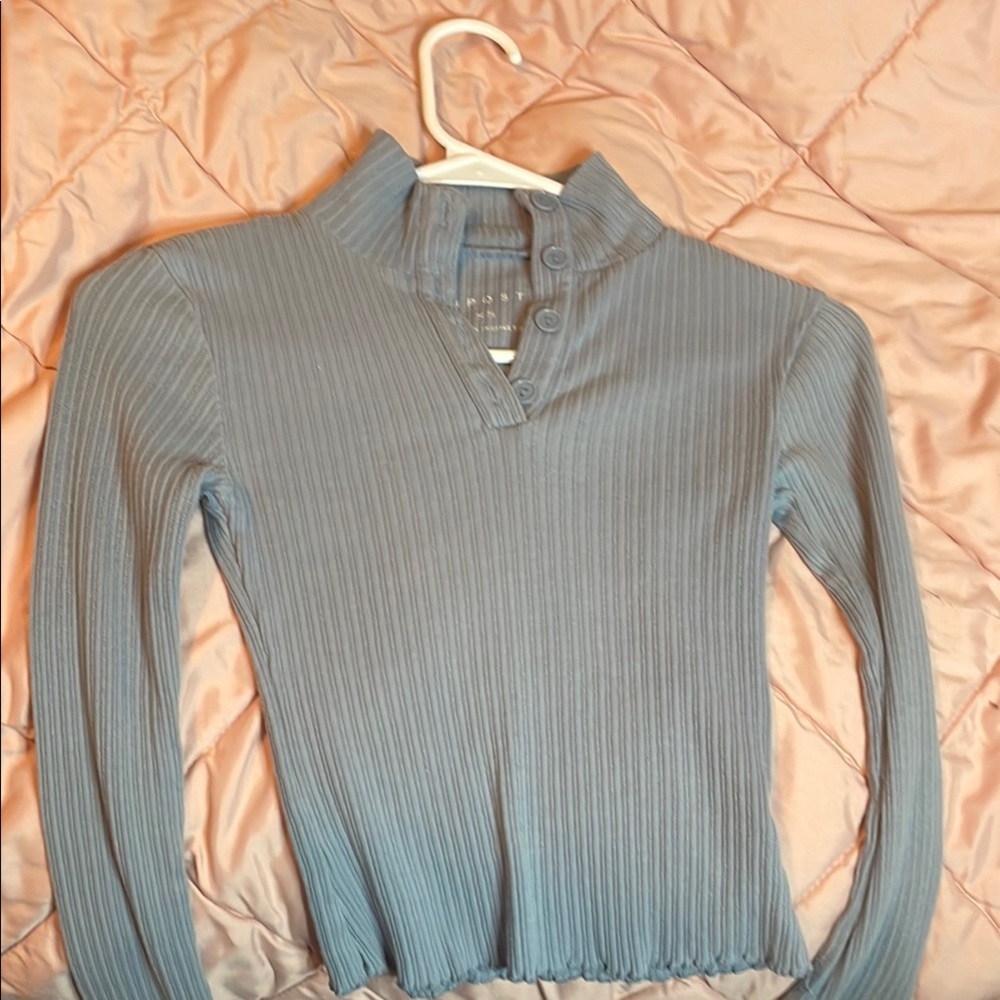Blue Ribbed Women's Top